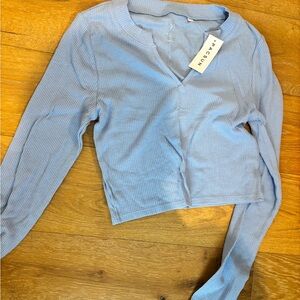 PacSun Sky Blue Ribbed V-Neck Top